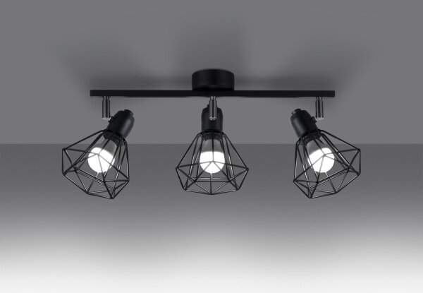 Spot de plafond noir rétro 3 flammes métal E27