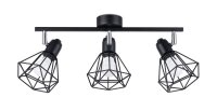 Spot de plafond noir rétro 3 flammes métal E27