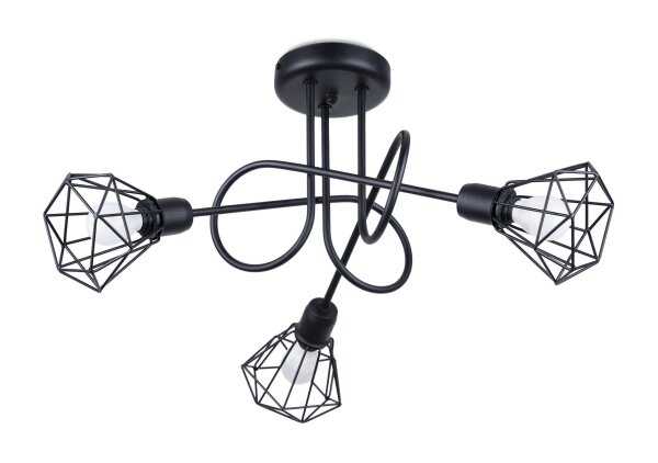 Plafonnier rétro métal noir largeur 48 cm 3 flammes