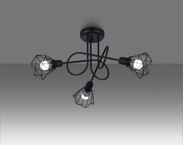 Plafonnier rétro métal noir largeur 48 cm 3 flammes