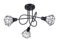 Plafonnier r&eacute;tro m&eacute;tal noir largeur 48 cm 3...