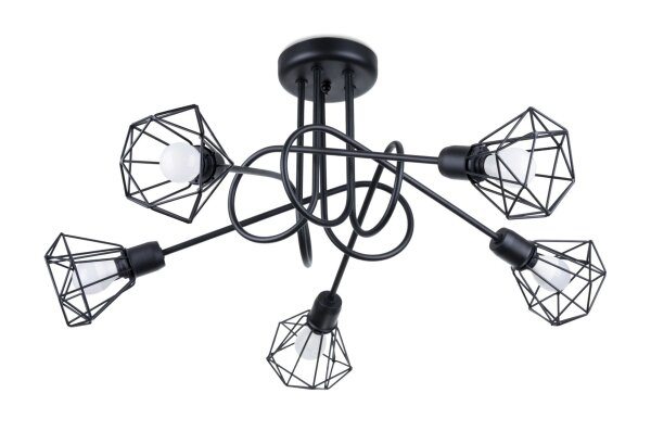 Plafonnier métal 58 cm de large Abat-jour filaire noir