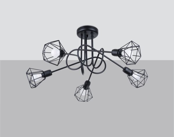 Plafonnier métal 58 cm de large Abat-jour filaire noir