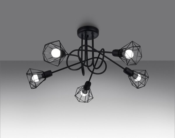 Plafonnier métal 58 cm de large Abat-jour filaire noir