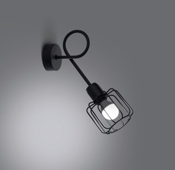 Applique noire métal rétro E14 abat-jour cage TISTA