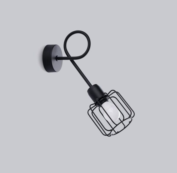 Applique noire métal rétro E14 abat-jour cage TISTA