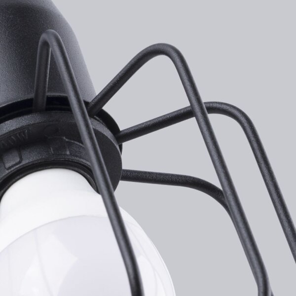 Applique noire métal rétro E14 abat-jour cage TISTA