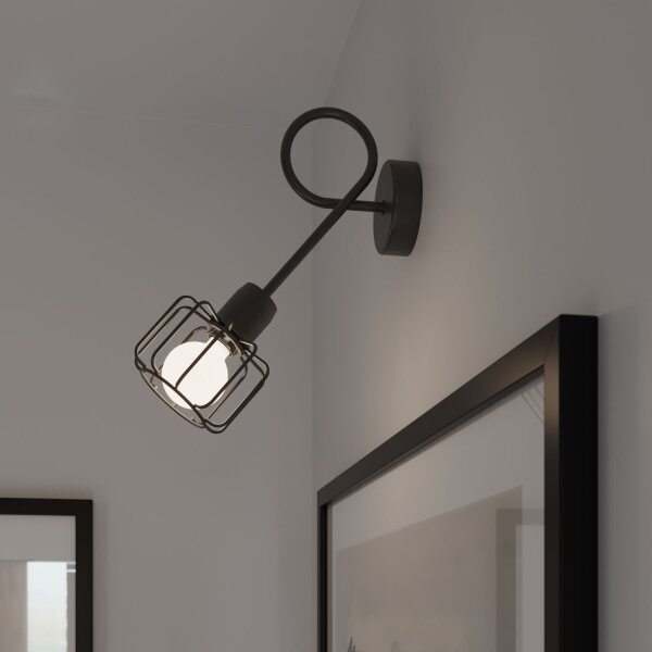 Applique noire métal rétro E14 abat-jour cage TISTA
