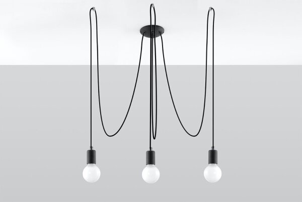 Suspension rétro noire 3 flammes max. 3 m flexible