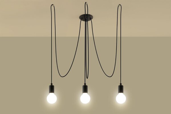 Suspension rétro noire 3 flammes max. 3 m flexible