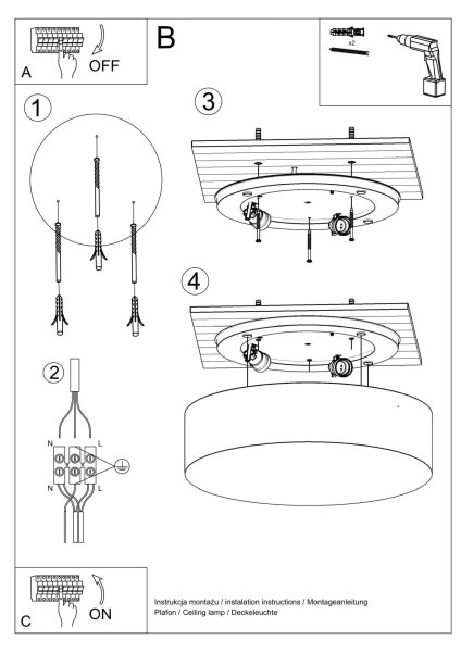 Plafonnier blanc rond Ø 55 cm 4x E27 faible éblouissement Moderne