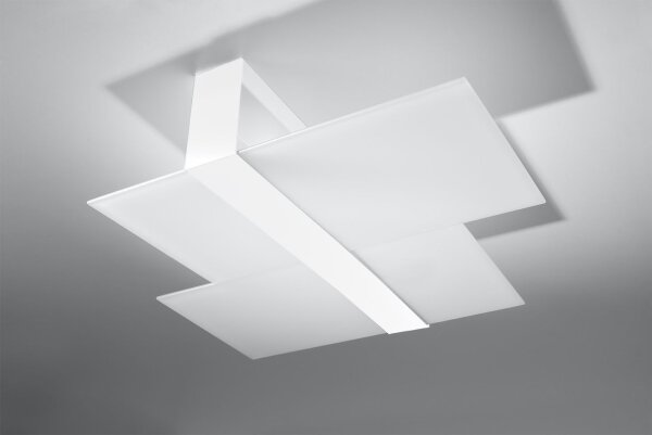 Lampe de plafond blanc verre métal plat faible éblouissement 2x E27