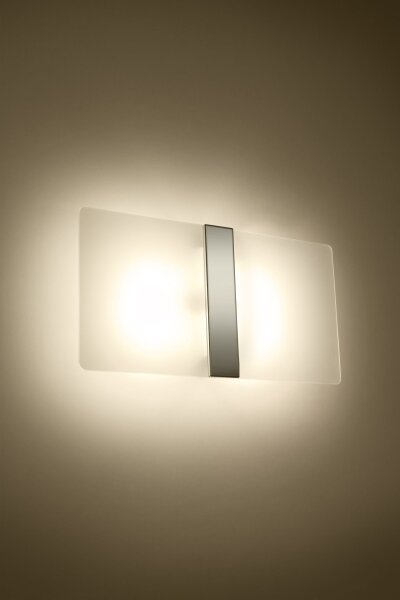 Applique verre métal 35 cm large blanc chrome 2x G9