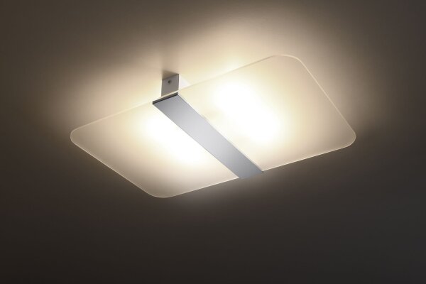 Plafonnier blanc chrome verre métal faible éblouissement plat