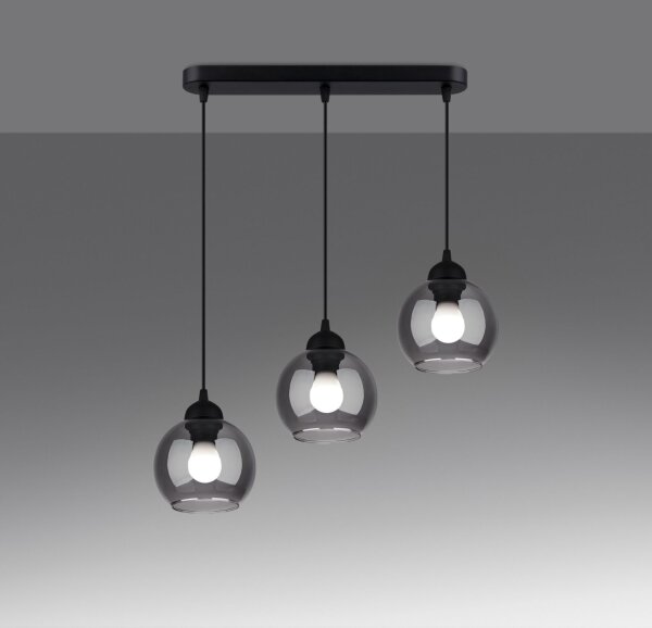Lampe à suspendre Table de salle à manger Moderne Noir 3 flammes Verre fumé