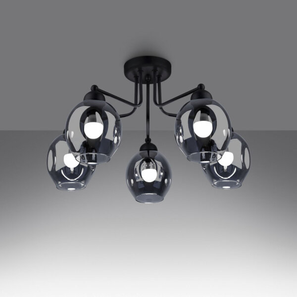 Lampe de plafond noir verre fumé métal E27 Moderne