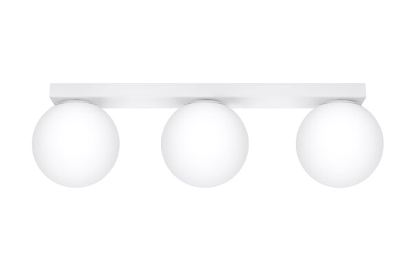 Plafonnier blanc 50 cm de long verre métal 3 flammes G9