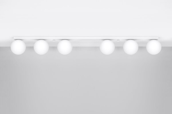 Plafonnier blanc long 120 cm verre métal 6x G9