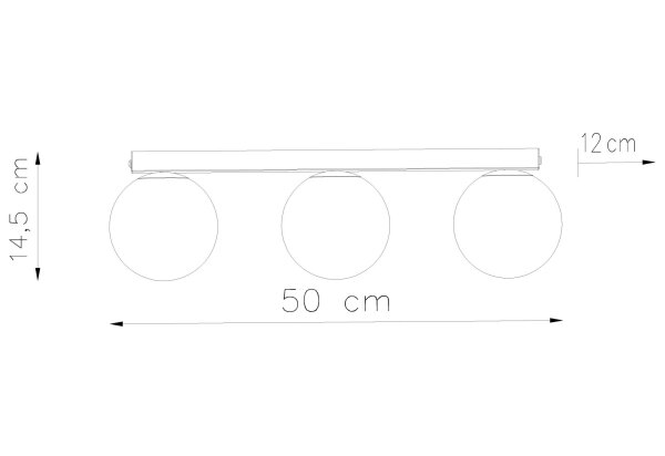 Plafonnier noir blanc 3 flammes 50 cm de long RAMSI