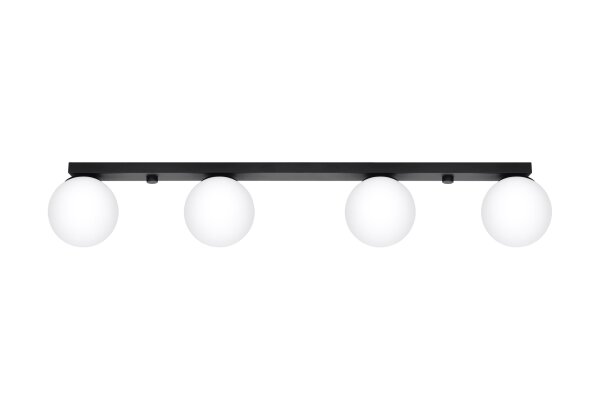 Plafonnier verre métal 88 cm de long blanc noir 4x G9