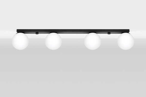 Plafonnier verre métal 88 cm de long blanc noir 4x G9