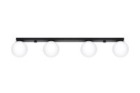 Plafonnier verre métal 88 cm de long blanc noir 4x G9