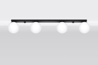 Plafonnier verre métal 88 cm de long blanc noir 4x G9
