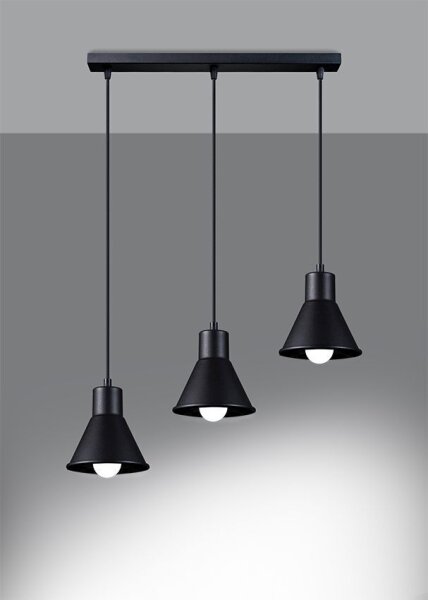 Suspension Noir étroit Rétro 3 flammes E27