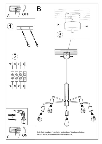 Lampe à suspendre noire Ø 60 cm Rétro 5 flammes E27
