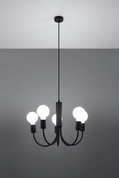 Lustre noir métal 5 flammes rétro Ø 45 cm