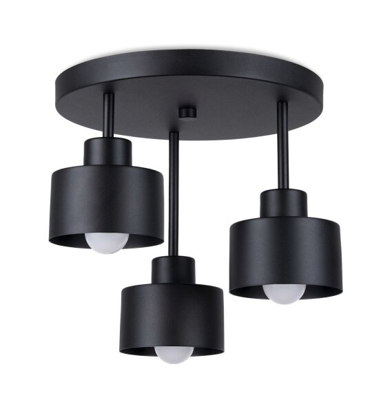 Plafonnier noir métal 3 flammes Ø 32 cm E27