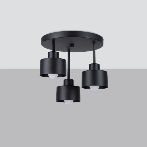 Plafonnier noir métal 3 flammes Ø 32 cm E27