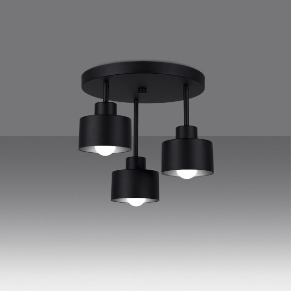 Plafonnier noir métal 3 flammes Ø 32 cm E27