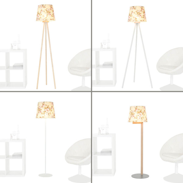 Tissu Abat-jour Lampadaire Blanc Rose Fleurs E27