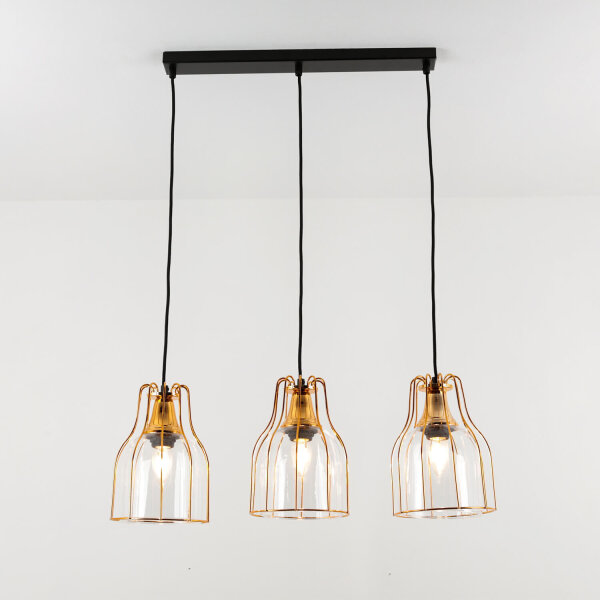 Lampe à suspendre vintage ARIA cuivre 3-flmg max. P:1m