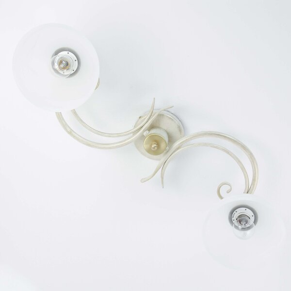 Plafonnier Blanc Shabby Campagne Verre Métal E27