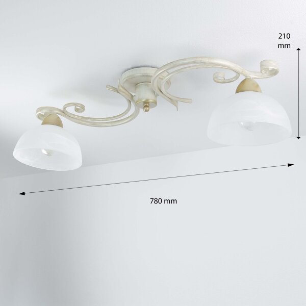 Plafonnier Blanc Shabby Campagne Verre Métal E27