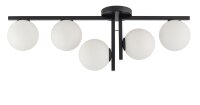 Plafonnier noir boule verre 5 flammes G9 m&eacute;tal