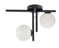 Plafonnier moderne noir m&eacute;tal verre L:45 cm G9