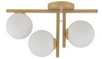 Plafonnier M&eacute;tal Or Blanc Boule 3 flammes L:48 cm