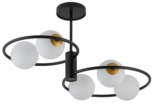 Plafonnier noir métal G9 5 flammes verre sphérique