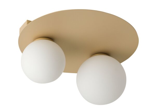 Plafonnier métallique or verre 2flmg L:33 cm faible éblouissement