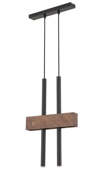 Longue lampe à suspendre métal bois noir 2 flammes 31 cm