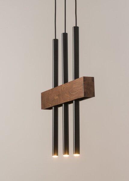 Confortable lampe à suspendre métal bois poutre 3 flammes