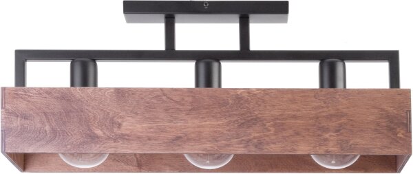 Plafonnier noir bois métal 3 flammes 60 cm E27
