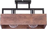 Plafonnier en bois M&eacute;tal noir E27 2 feux L:40 cm