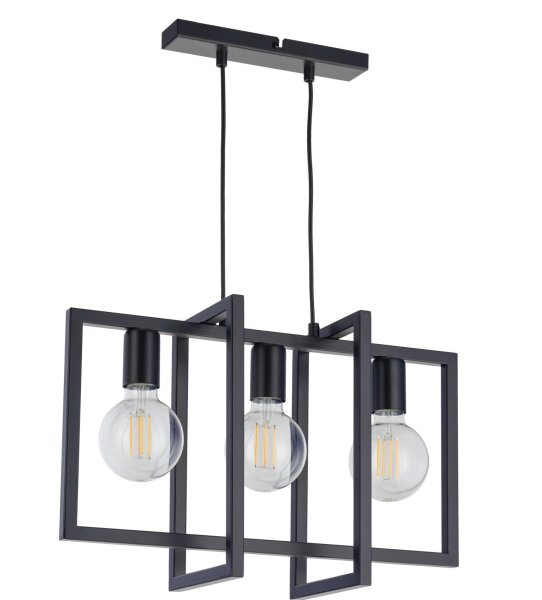 Suspension noire 3 flammes métal E27 Moderne