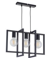 Suspension noire 3 flammes m&eacute;tal E27 Moderne