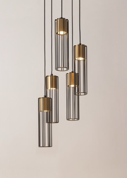 Lampe à suspendre noire or métal grille GU10 décorative