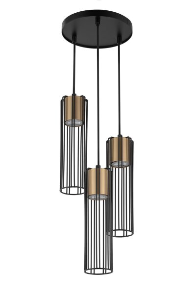 Suspension ronde noir or métal 3-flmg Ø20 cm